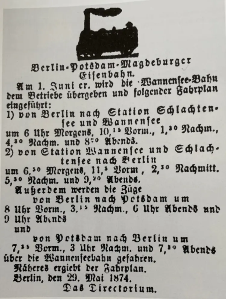 Bekanntmachung Berlin-Potsdam-Magdeburger Eisenbahn vom 29. Mai 1874